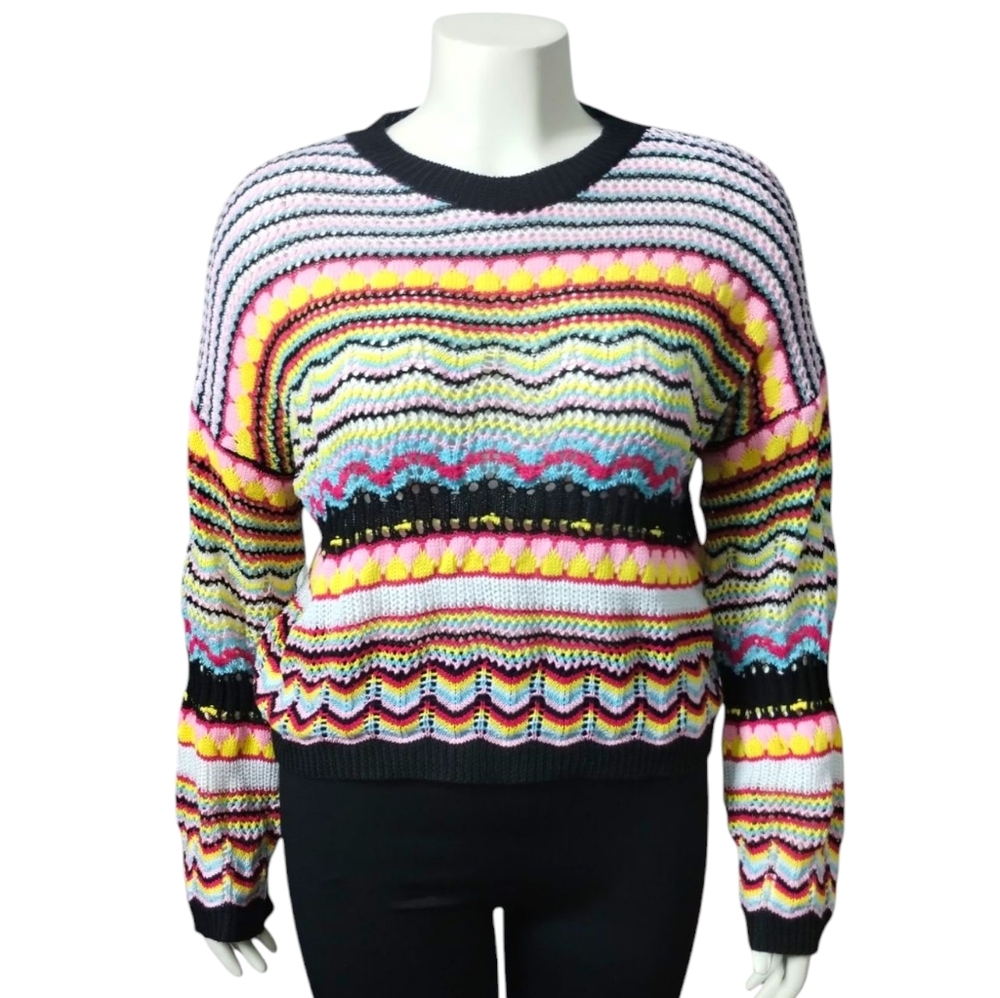Oversized Women's Rainbow Festival Open Knit Crew Resort Light Sweater size L